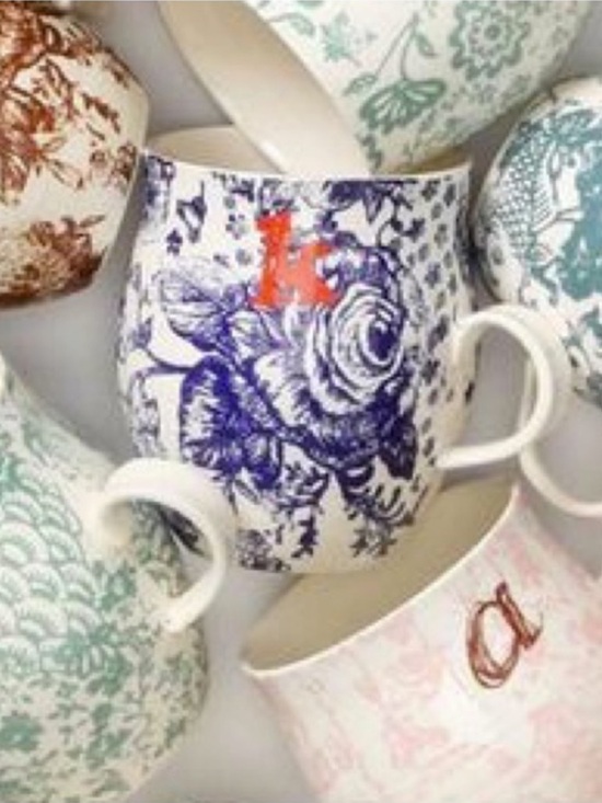 Anthropologie Other - Anthropologie Homegrown Blue Floral Bird Print K Initial Monogram Letter Mug